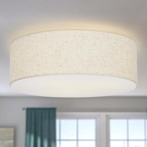 Vexagyle Flush Mount Ceiling Light,16''Modern Close to Ceiling Lamp with Double Linen Fabric Shade,3 Light Semi Flush Mount Ceiling Light Fixture,Farmhouse Drum Light Fixture for Bedroom Living Room