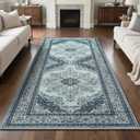 Runner Rug for Bedroom, 2x6 Non-Slip Vintage Area Rug, Machine Washable Boho Small Rugs for Entryway Hallway Office Dining Living Room, Blue