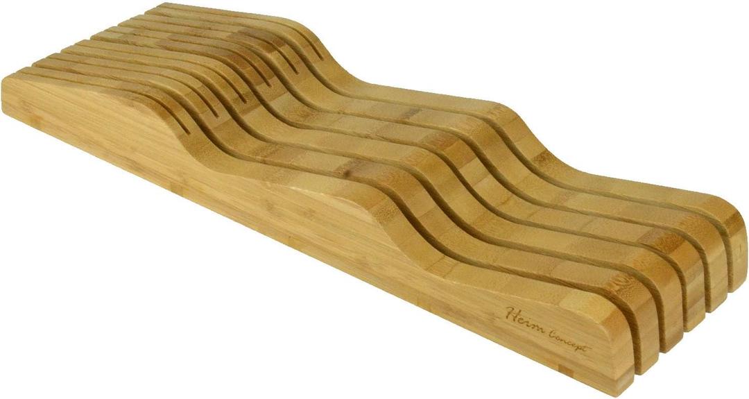 Organic Bamboo Knife Block Organizer, Heim Concept In- Drawer Premium Bamboo Wood Knife Storage Block - Holds Up To 16 Knives