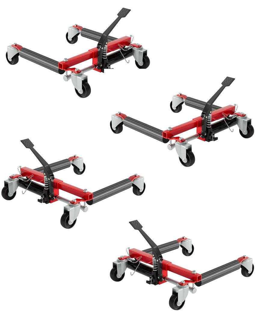 DEXSO Car Dolly Jack Set of 4, Heavy Duty 6,000 LBS Hydraulic Wheel Dolly Vehicle Skates Positioning Jack with Foot Pedal for Car Moving Maintenance, Red