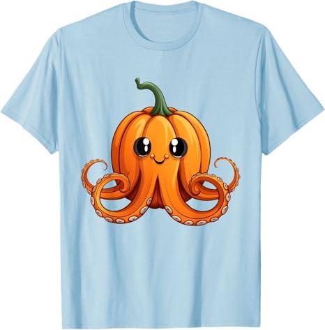 Vintage Octopus Pumpkin Lazy Halloween Party Costume Kids T-Shirt Light Blue Small