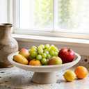 Large Modern Decorative Bowl for Home Decor Fruit Organic Catch All Key Kitchen Entryway Shelf Coffee Table With Pedestal,Artificial Stone Beige