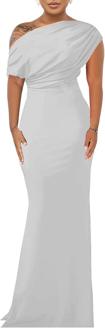 ZonJie Women's Formal Dress Sexy Elegant Short Sleeve Off Shoulder Bodycon Long Evening Party Wedding Guest Dresses (XX-Large, Bwhite)