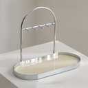 Shinpuru Metal Jewelry Organizer Stand & Key Holder Tray with Acrylic Base, Key Stand and Jewelry Tray with 5 Hooks, Perfect Key Bowl, Valet Key Tray, Ring Holder, Jewelry Dish (Silver Creamy)