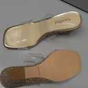 Wedge Sandals for Women Square Open Toe Wedge Heels Clear Two Strap Slip on Sandals Glitter Heels Transparent Slides Shoes (8, Gold)