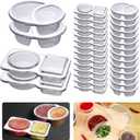 3 x 32 Sets Double Compartment Condiment Container, Disposable 2 Compartment Snack Containers with Lids, Reusable Plastic Double Condiment Containers for Salad, Sampling, Dipping SauceTravel Snack