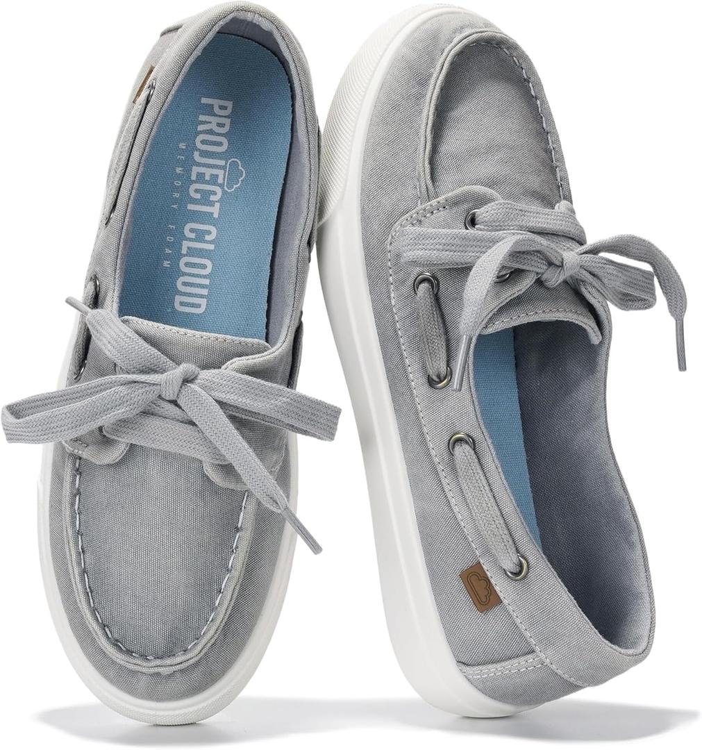Project Cloud Sneakers for Women - Memory Foam Spring Shoes for Women Footwear - Slip-On Boat Shoes - Non Slip Fashion Sneakers - Lightweight Loafers (Seasalt, Gray, 9)