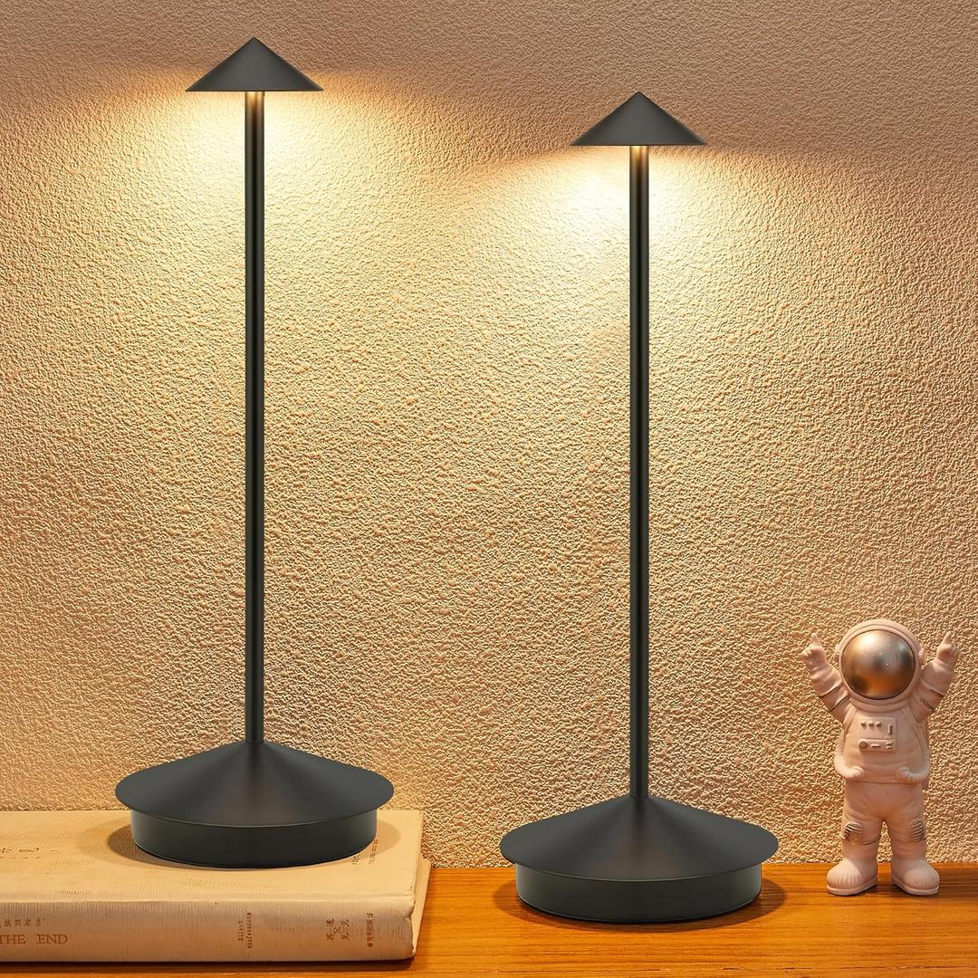 Portable Led Cordless Lamp Table Light 2 Pack, Rechargeable 6000mAh Battery Outdoor Table Lamp for Dinning Restaurant Patio Bedroom Camping, IP54 Waterproof, Dimmable