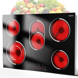 30 Inch Electric Cooktop - 30 Inches Electric Stove 8400W, 5 Burner Ceramic Stovetop Built-in(29.13"x19.3") with Metal Frame, 99 Mins Timer, Safety Lock, Dual Ring, 220V Hard Wired (No Plug)