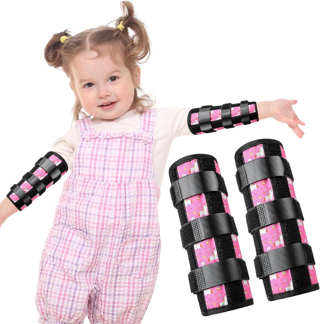 Threlaco 2 Pack Thumb Sucking Stop for Kids Toddlers Nail Biting Treatment Finger Sucking Deterrent Guard Prevention Anti Nose Picking Pediatric Elbow Immobilizer for Boys Girls 2-6 Years(Unicorn)
