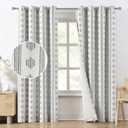 Melodieux Boho Curtains 2 Panels Set 52"W x 84"L Blue on Beige Striped Pattern Cotton Bedroom Living Room Darkening Thermal Insulated