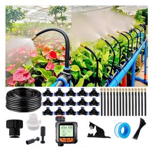 Drip Irrigation Kit Automatic Watering System for Potted Plants, 360 Degree Adjustable Copper Micro Sprinklers, Quick Connect Tubing Fittings for Garden, Lawn, Patio, Balcony(Timer )