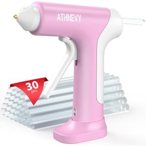 Cordless Hot Glue Gun, 4V 10s Fast Preheat, USB-C, 2000mAh Battery with Indicator, Smart Temp Control, Anti-Drip, Auto-Off, 307mm Glue Sticks, DIY Crafts, Home Repair, School Project (Pink)