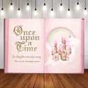Once Upon a Time Backdrop Pink Fairytale Castle Giant Book Rainbow Photography Background Girls Princess Birthday Party Photobooth Backdrops Supplies Cake Table Decorations (8x6ft)