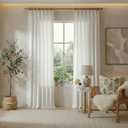 PONY DANCE Natural Pinch Pleated Linen Curtains 90 Inches Long 2 Panels for Living Room Bedroom, Thick Semi Sheer Light Filtering Back Tab Boho Dining Area Window Drapes with Hooks, Modern Farmhouse