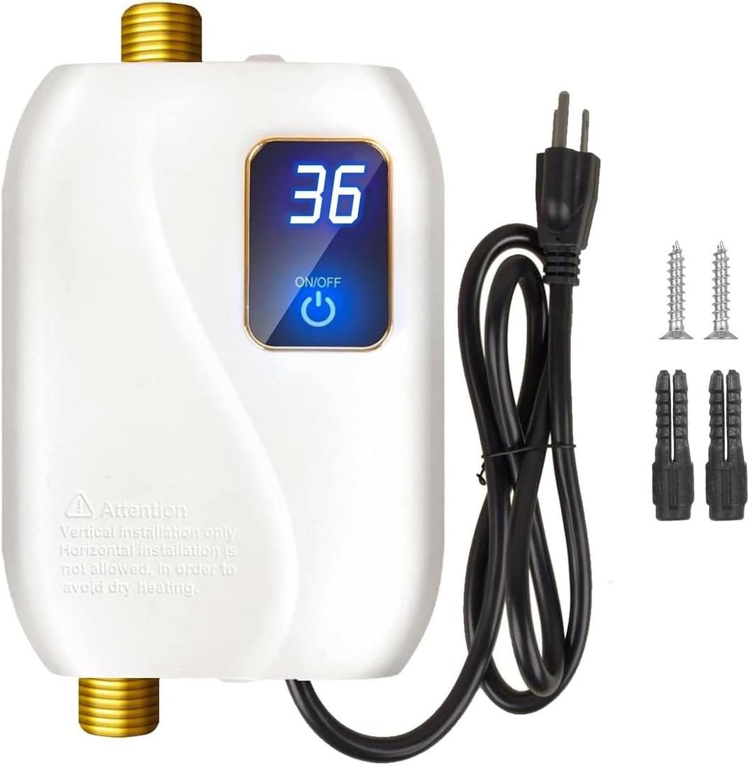 Tankless Water Heater Electric 110V, 3000W Instant Electric Water Heater, Under Sink Water Heater with Digital Display, On Demand Hot Water heater Electric for Kitchen Bathroom Washin