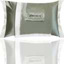Satin Pillowcase Set, Silky Pillow Covers for Hair and Skin, White Tailored Edge with Envelope Closure, Cooling Pillowcases for Hot Sleepers, Pack of 2 with Extra Storage Bag(Green, 20"x26")