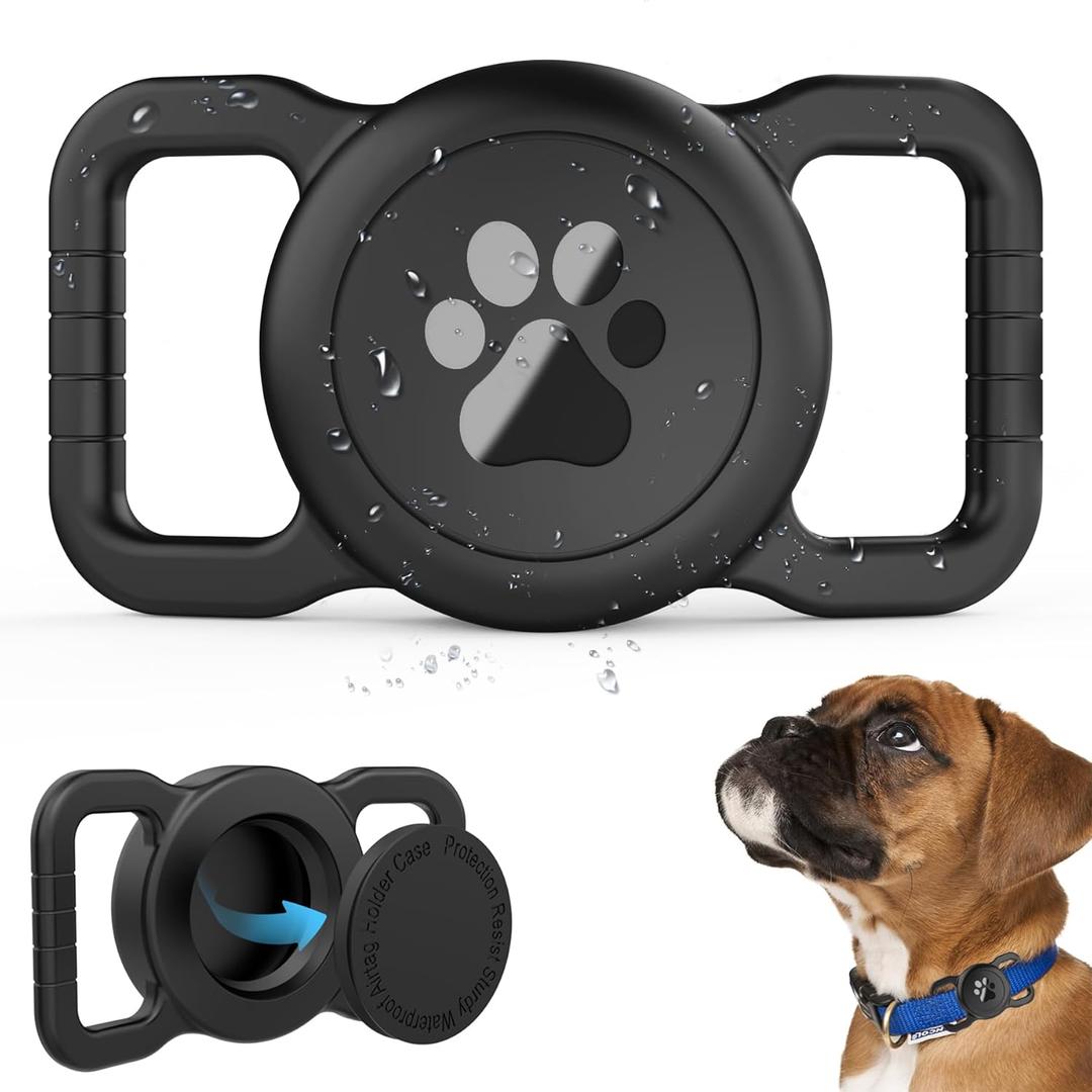 SANKALA Airtag Dog Collar Holder, Waterproof & Signal Friendly Dog Airtag Holder with Full Body Cover Protection, 1 Pack Shockproof Silicone Case for Apple Air Tag - Fits All Width Collars, Black (Solid Color)