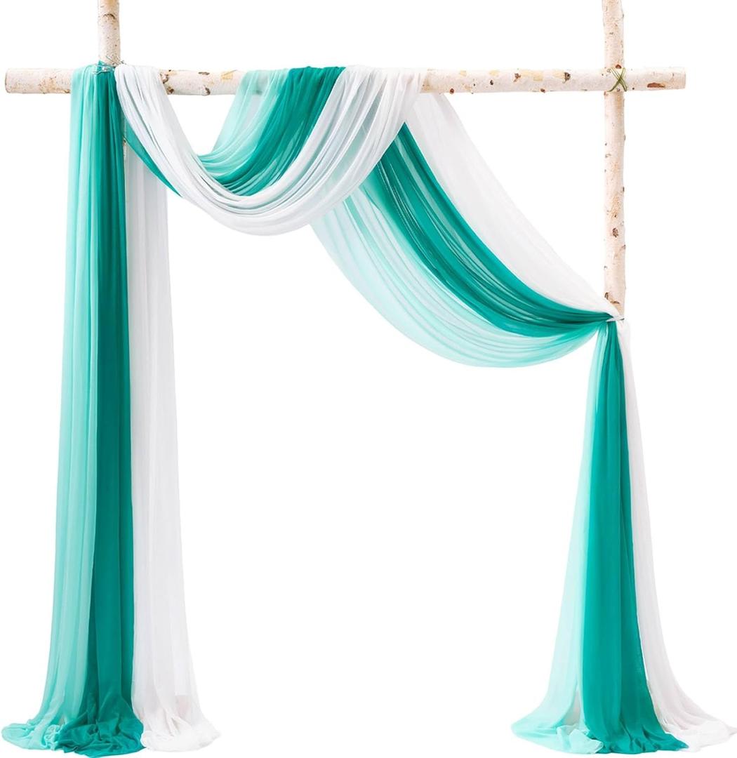 TINGE TIME 3 Panels Wedding Arch Draping Fabric, 30" x 20ft Dark Teal Chiffon Fabric Drapery Sheer Backdrop Curtain for Weddings Ceremony Party Decoration, Wedding Arch Drapes for Weddings Ceremony (Deep Teal Green)