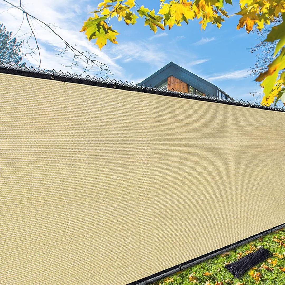 iCover 5x50ft Privacy Screen Fence, Outdoor Fencing Panels, Garden Windscreen Mesh Shade Sail Net Barrier, Fence Privacy Screen Reinforced Bindings and Brass Grommets Cable Zip Ties, Sand