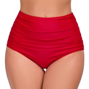 Womens High Waisted Full Ruched Bikini Swim Bottoms Tummy Control Full Coverage Swimsuit Bottoms (Large, Red3)