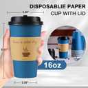 Clawsoff 100 Pack 16 oz Coffee Cups with Lids, Disposable To Go Paper Coffee Cups with Sleeves and Stirring Sticks for Hot/Cold Drinks Office Home Shop Event (Navy)