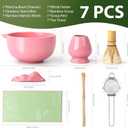 Matcha Whisk Set, 7 Pcs Matcha Kit with Matcha Bowl, Spout, Whisk and Holder, Bamboo Scoop and Stainless Steel Sifter, Japanese Matcha Set for Ceremony, Gift for Matcha Lover, Pink