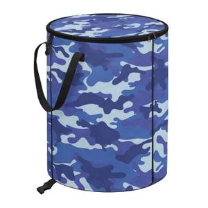 Navy Blue Camo Outdoor Trash Can with Lid 20+ Gallon Collapsible Trash Can Camping Waterproof Garbage Bags for Rv, Backyard, Picnic