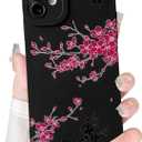 NITITOP Compatible with iPhone 11 Case Cute Aesthetic Cherry Blossom Pattern Design for Women Girls Soft TPU Shockproof Full Camera Protective Phone Cover - Black Rose Red
