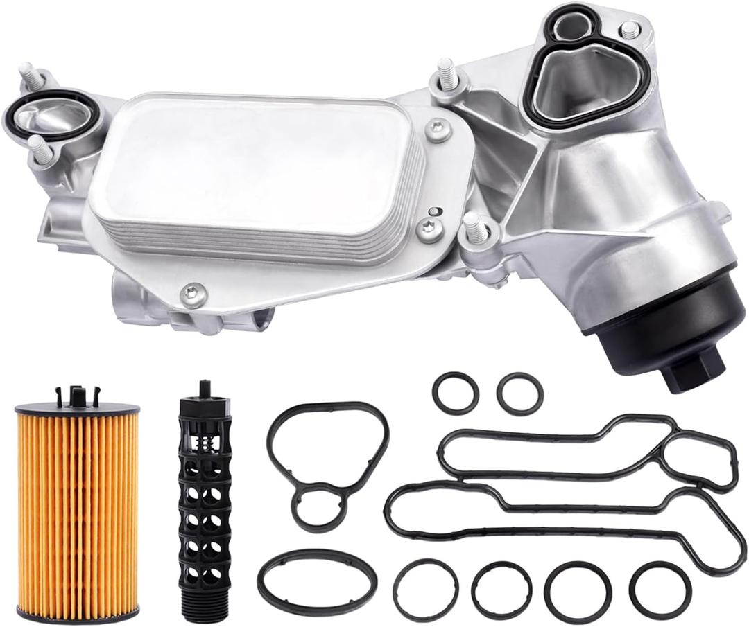 25199751 Aluminum Engine Oil Cooler Filter Housing Assembly Adapter Kit+Gasket+Insert+Cap for 2008-2019 Cruze Malibu Aveo Cascada G3 Astra 1.6L 1.8L, OE #918432, 12992593