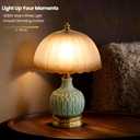 15.7" Mid-Century Modern Table Lamp, Green Ceramic Base with Scalloped Gradient Glass Shade, 3-Color Dimmable LED Bedside Lamp for Bedroom & Living Room, Aesthetic Home Decor, Bulb Included