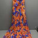 GRACE KARIN Women's 2025 Summer Maxi Dress Floral Tie Front Spaghetti Strap Casual Boho Beach Flowy Sundress with Pockets (Small, Orange Blue Floral)