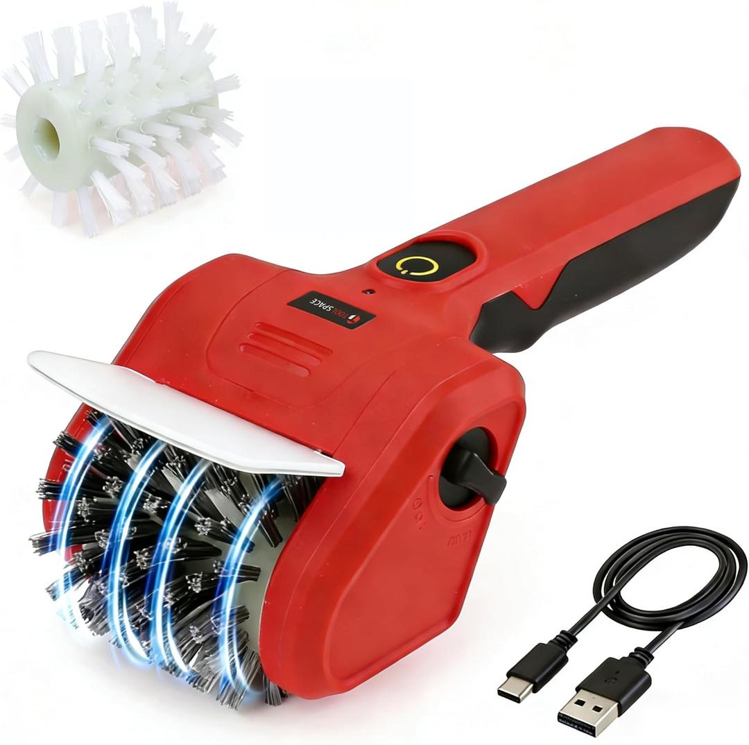 TOOLSPACE Cordless Electric Grill Brush, Rechargeable Grill Cleaner with 2PCS 360 Rotating Brush Heads, 700 RPM Powerful Cleaning for Outdoor Grills, Griddles & Barbecues (Red Black)