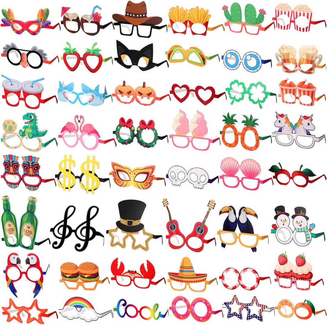 Sratte 48 Pcs Luau Party Eyeglasses Funny Hawaiian Glasses Tropical Paper Sunglasses Bulk Fancy Photo Booth Props for Adults Luau Party Decoration Hello Summer Beach Favor Supplies