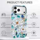 Floral Design Phone Case for iPhone 17 Pro, Wireless Charging Compatible Dual-Layer Hard Shell + Silicone Cover Designs for Girl Women Blue Flower