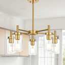 Retro Large Chandelier with Clear Glass Shade Metal Indoor Kitchen Island Pendant Lighting in Gold Finish Modern Light Fixture Hanging for Dining Room