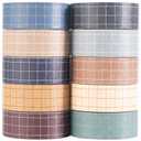 Grid Washi Tape Set 10 Rolls Plaid Decorative Tapes for Journals, Planners, Scrapbooking, Gift Wrapping, DIY Crafts (Fog City)