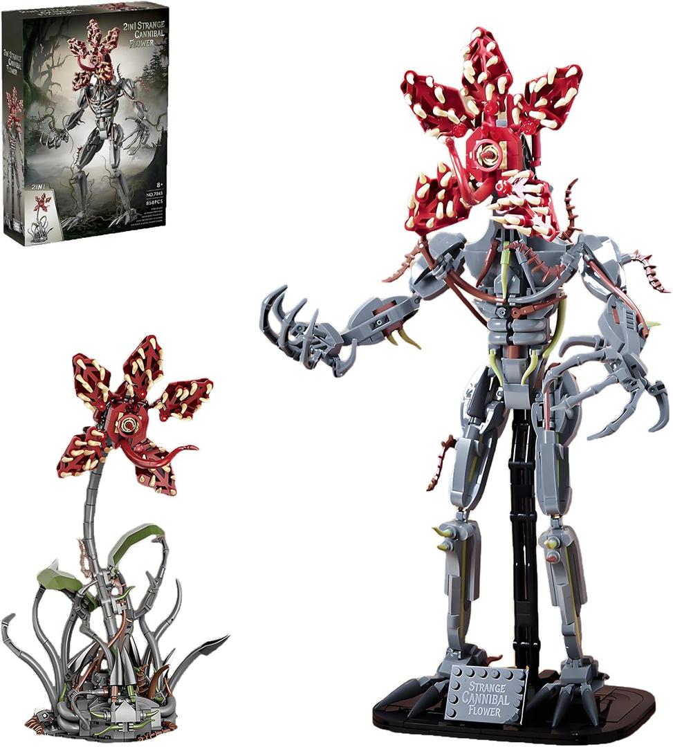 2 in 1 Strange Cannibal Flower Building Blocks Sets Piranha Flower Model Kits Horror Halloween Toys Gift for Adults Kids Teens 858 PCS
