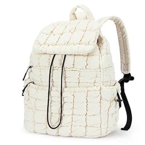 CLUCI Puffy Quilted Backpack for Women, Casual Lightweight Daypack for Women Travel (Beige)