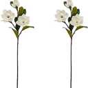 2Pcs Artificial Magnolia Flowers 3 Heads Silk White Magnolia Flowers with Stems Silk Flower Bouquet for Home Office Living Room Wedding Bridal Bouquet Bedroom Floor Vase Decoration