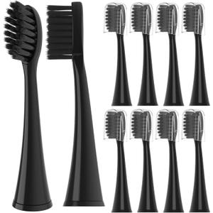 10 Pack Replacement Toothbrush Heads Compatible with Burst Electric Toothbrush, YMPBO Toothbrush Heads for Burst Sonic Toothbrush, Deep Cleaning Bristle Design, Black