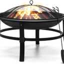 SINGLYFIRE 26 Inch Fire Pit for Outside Outdoor Wood Burning Firepit Bowl Heavy Duty Bonfire Pit Steel Firepit for Patio Backyard Camping Deck Picnic Porch with Spark Screen, Log Grate, Poker