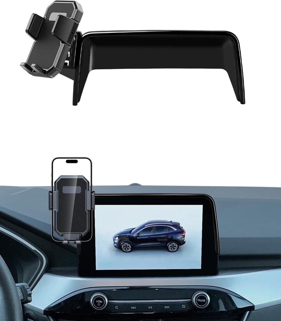 PZK Car Phone Holder for Ford Escape 2020 2021 2022 2023 2024 2025 Accessories 8-Inch Screen Fixed Clip Auto Lock Car Phone Mount with Sunglasses Storage Box 360 Rotation Fit for 4-7'' Phones