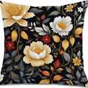 Boho Vintage Floral Pillow Covers 18x18, Floral Room Decor, Dark Cottagecore Flower Plant Botanical Decorative Throw Pillow Covers for Farmhouse Home Bedroom Living Room (Color_2)