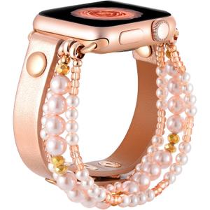 fastgo Leather Wrap Bracelet Band Compatible with Apple Watch 40mm 38mm 41mm Women, Elastic Crystal Beaded Bracelet Strap for IWatch Series SE & Series 9 Ultra 8 7 6 5 4 3 2 1 Pink(Rose Gold/Pink)