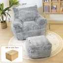 Cvortll Bean Bag Chair with Ottoman, Armrest Bean Bag Chairs with Filler, Ultra Soft Fluffy Faux Fur Bean Bag Chair with Foot Rest, Plush Lazy Sofa with Foot Stool for Living Room, Dorm, 37.4 inches x 37.4 inches x 27.16 inches