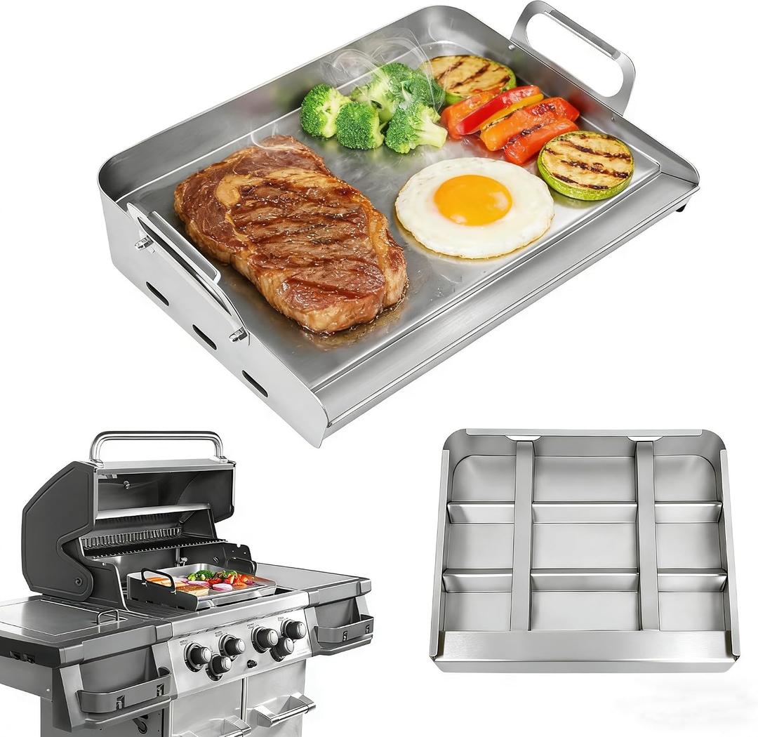 Griddle for Gas Grill, Flat Top Griddle with Non-Stick, Heat Evenly Stainless Steel Griddle, Heat Resistant, No warps, Perfect for Gas/Charcoal Grill, Camping, Tailgating Parties - 23"X16"