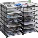 TQVAI 7-Tier Desk Paper Organizer, 12 Slots Mesh Countertop File Mail Organizer, Adjustable Sliding Shelves, Desktop Mailbox Cubbies for Office, Classroom, Black
