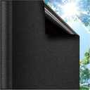 Azunel Blackout Window Privacy Film - 100% Total Light Blocking Static Cling, Non-Adhesive Privacy Cover for Bedroom & Bathroom, Easy Install, 45.2 x 78.7 Inches, Black