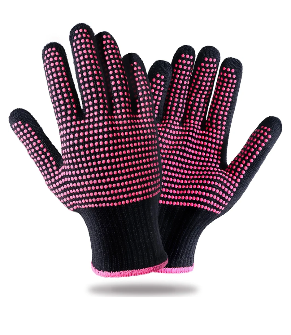 Teenitor 16 Pcs Heat Resistant Gloves With Silicone Bumps, Professional Heat Proof Glove Mitts For Hair Styling Curling Iron Wand Flat Iron Hot-Air Brushes Sublimation Gloves Rose Red